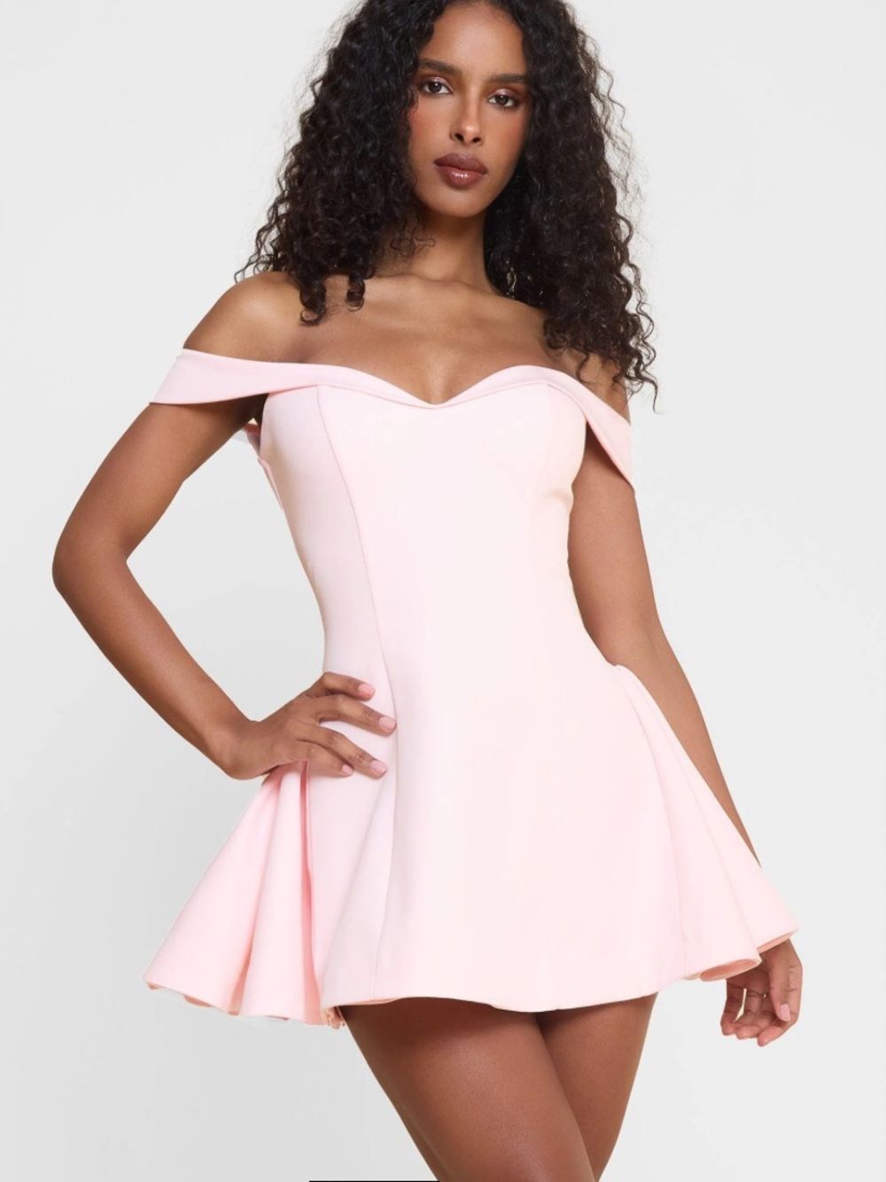 Leau Raquel Off Shoulder Babydoll Corset Mini Structured Barbiecore Dress